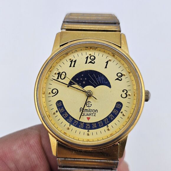VTG Armitron Moon Phase Watch 32MM NOT WORKING CORRECTLY SELLING FOR PARTS AS IS - Picture 1 of 12